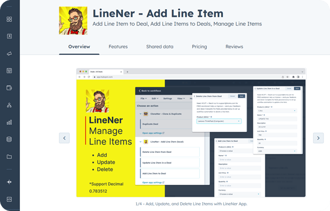 LineNer App, add delete and update line items via workflow