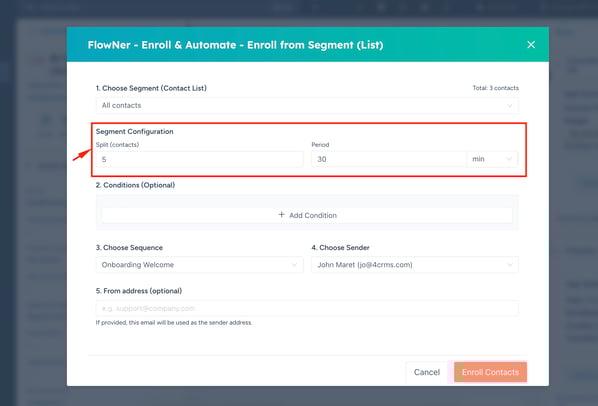 Configure (split) segments that are enrolled into sequences to prevent spam filters and improve delivery rates.
