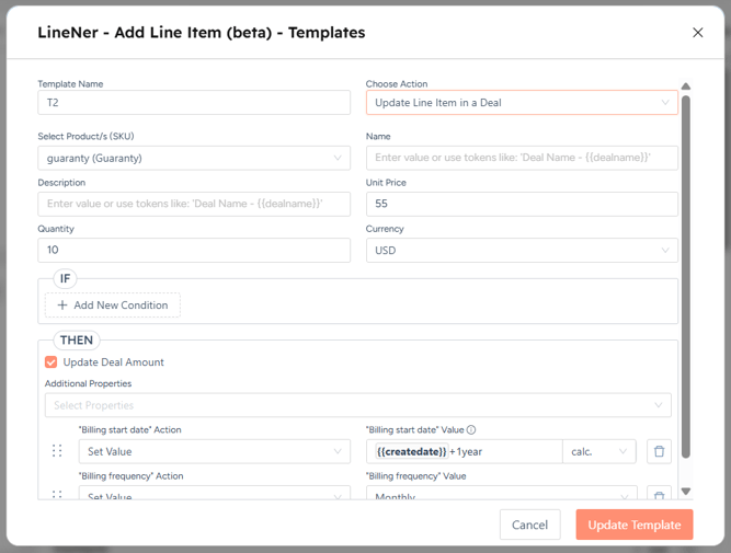 update line items