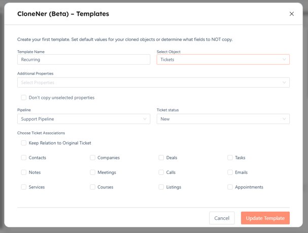 CloneNer Templates for Tickets