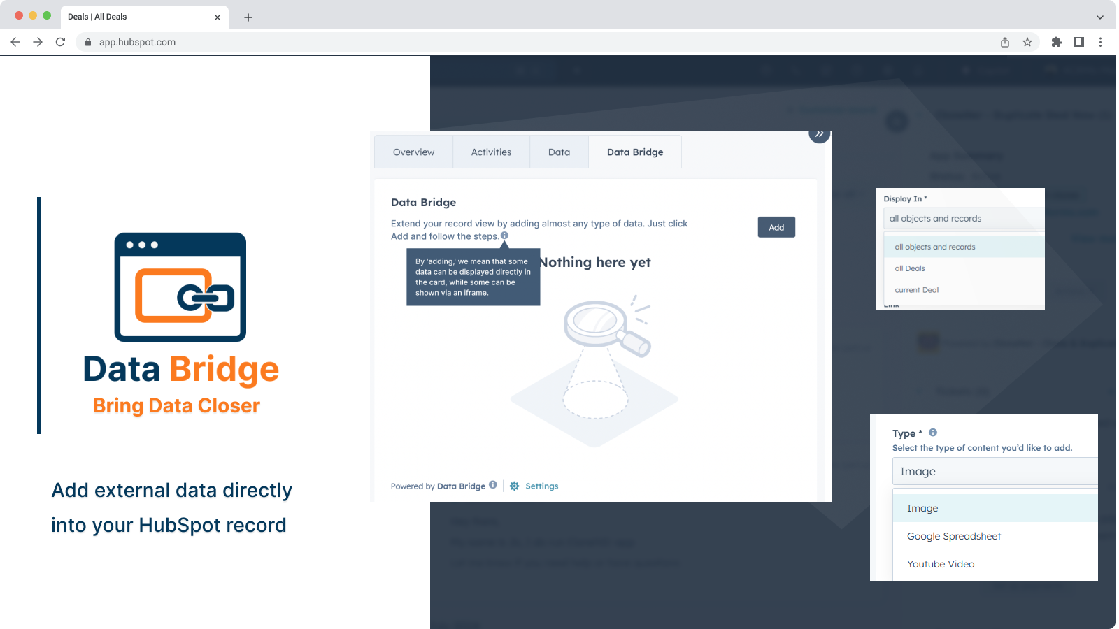 add external data directly into your hubspot records
