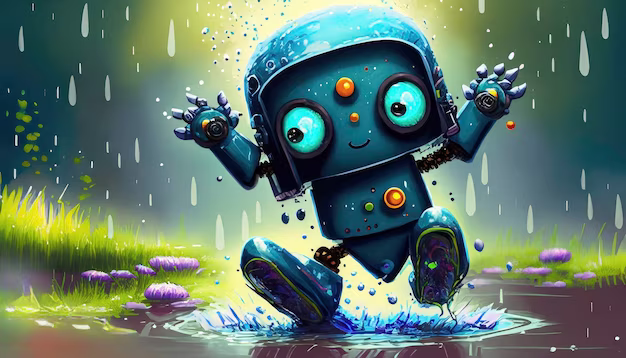 fantasy-painting-cute-robot-galoshes-jumping-rainy-day_985323-13078